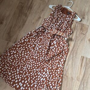 Chic Brown and White Polka Dot Midi Dress